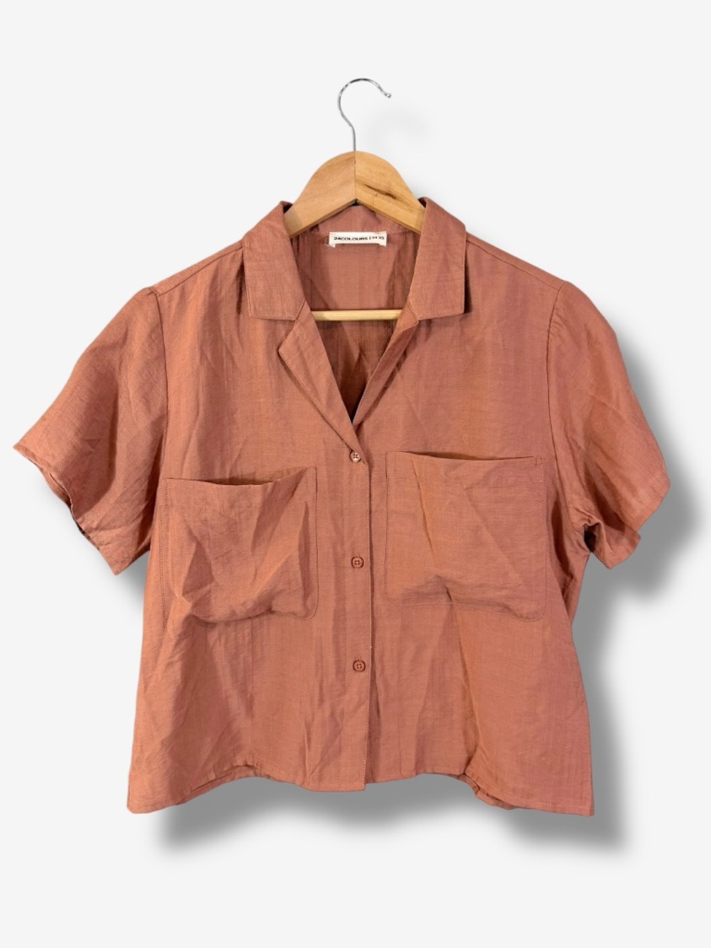 24Colours Button Up Shirt Size 34 XS Oversized Boxy Rust Red Brown Minimalist